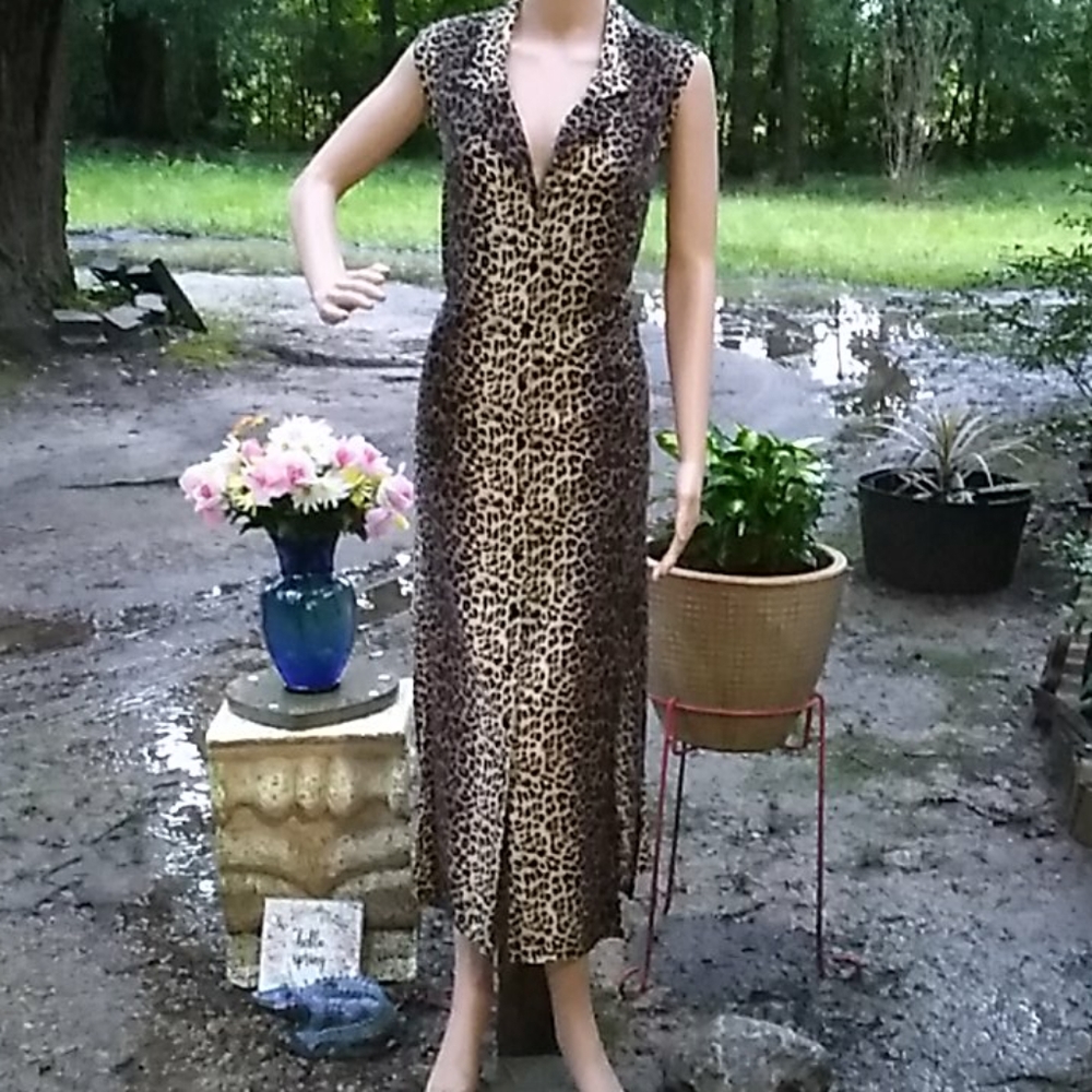 Eus "Carolina Colours"Button Down Leopard Print Dr - image 1